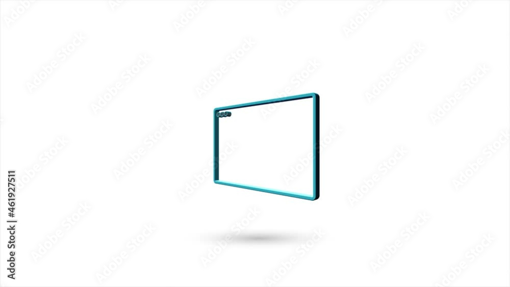 3d animated flat browser window icon with shadow isolated on white background. Rotating browser window icon. 4K video motion graphic animation.