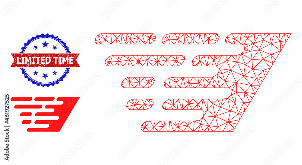 Obraz premium Polygonal rush effect model icon, and bicolor unclean Limited Time watermark. Polygonal wireframe symbol designed with rush effect icon.