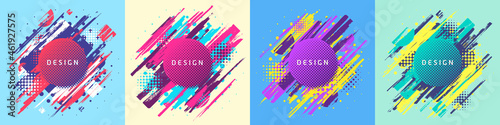 Vector paint brush promotion template design, colorful geometric sale banner