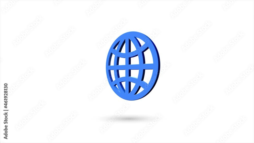 3d animated flat globe icon with shadow isolated on white background. Rotating globe icon. 4K video motion graphic animation.