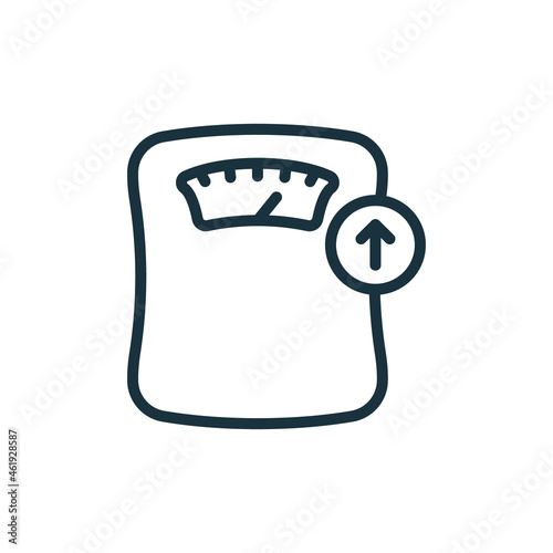 Weighing Machine Line Icon. Weight Gain Concept. Weight Control Concept Linear Pictogram. Bathroom Floor Scales Outline Icon. Editable Stroke. Isolated Vector Illustration