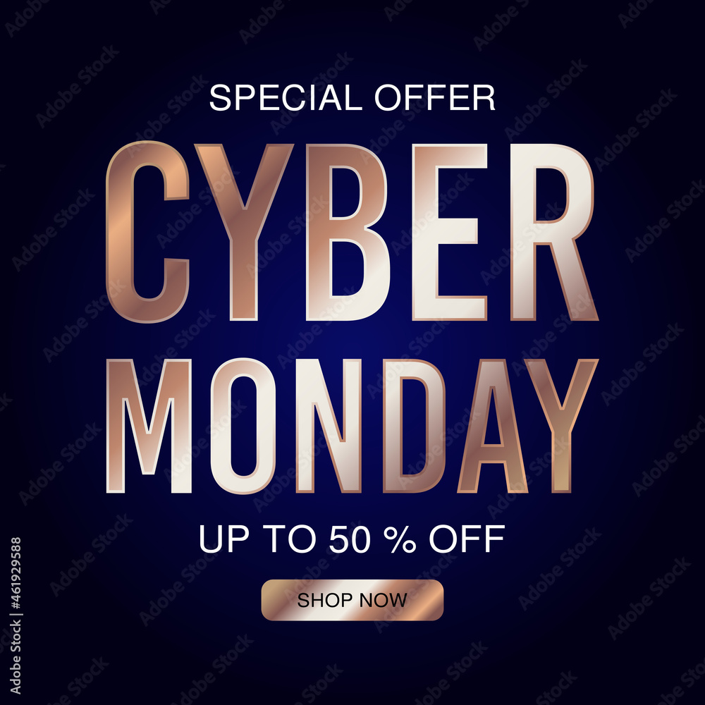 Cyber monday sale discount. Final sale up to 50% off. Special offer. Poster, vector illustration.