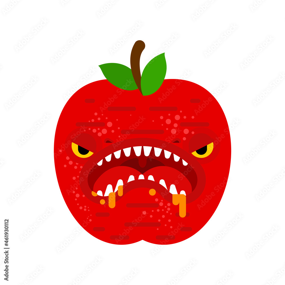 Apple monster GMO mutant. Angry fruit with teeth. Hungry Alien Food vector illustration Apple monster GMO mutant. Angry fruit with teeth. Hungry Alien Food vector illustration
