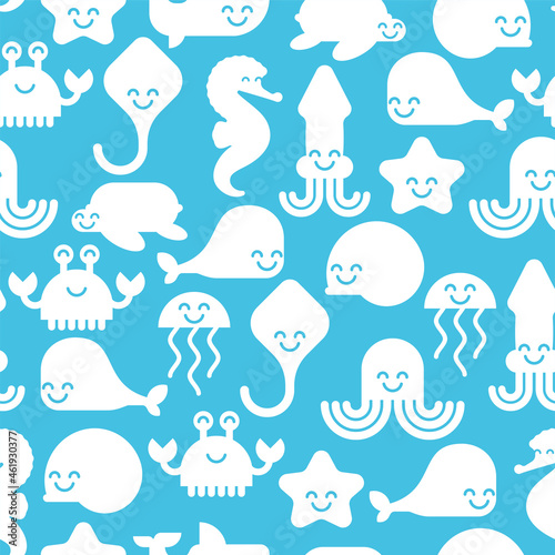 Cute sea animals pattern seamless. Cartoon sea world animal background. Baby fabric texture