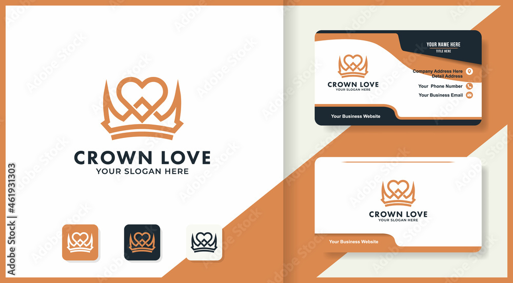 love crown logo design use mono line concept and business card