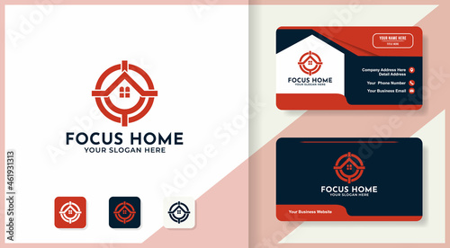 focus symbol combine house logo and business card design