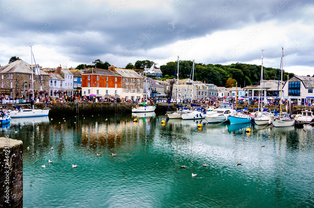 Beautiful Padstow harbour with green water in Cornwall, England, United Kingdom