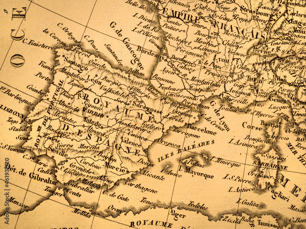 アンティークの古地図　イベリア半島