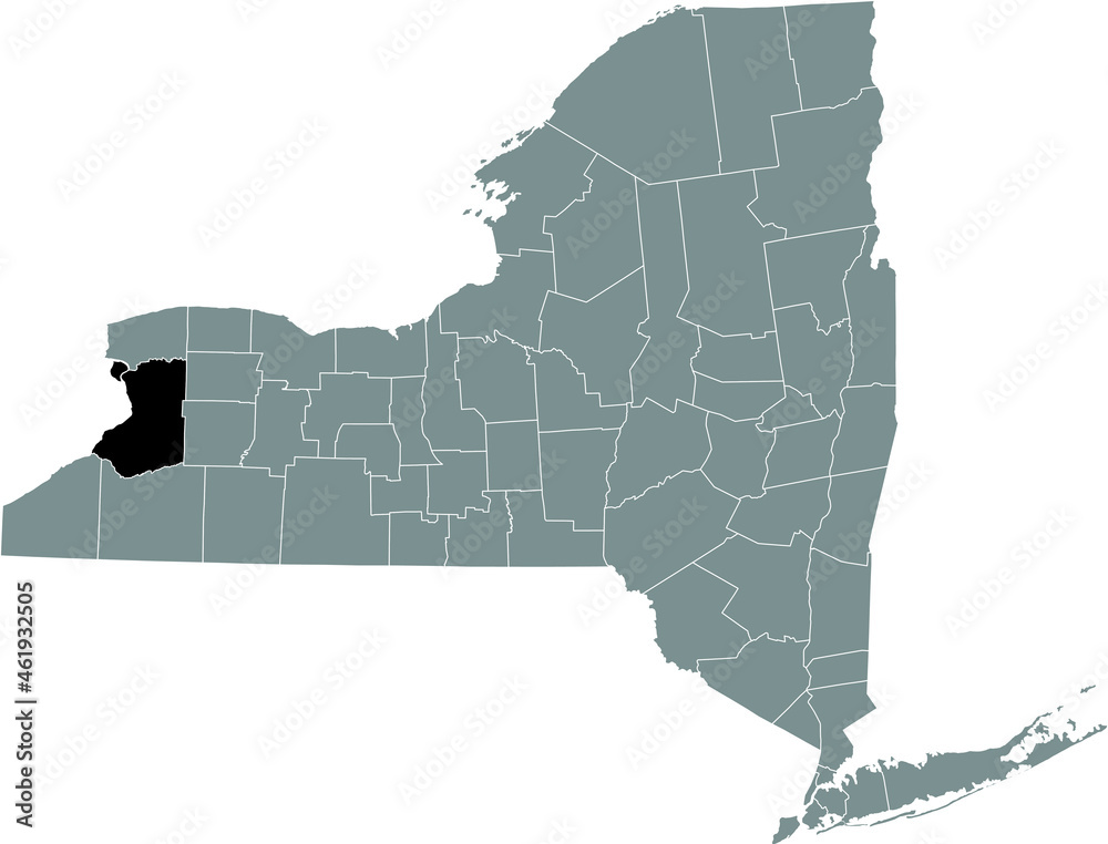 Fototapeta premium Black highlighted location map of the Erie County inside gray map of the Federal State of New York, USA