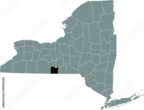 Black highlighted location map of the Chemung County inside gray map of the Federal State of New York, USA photo