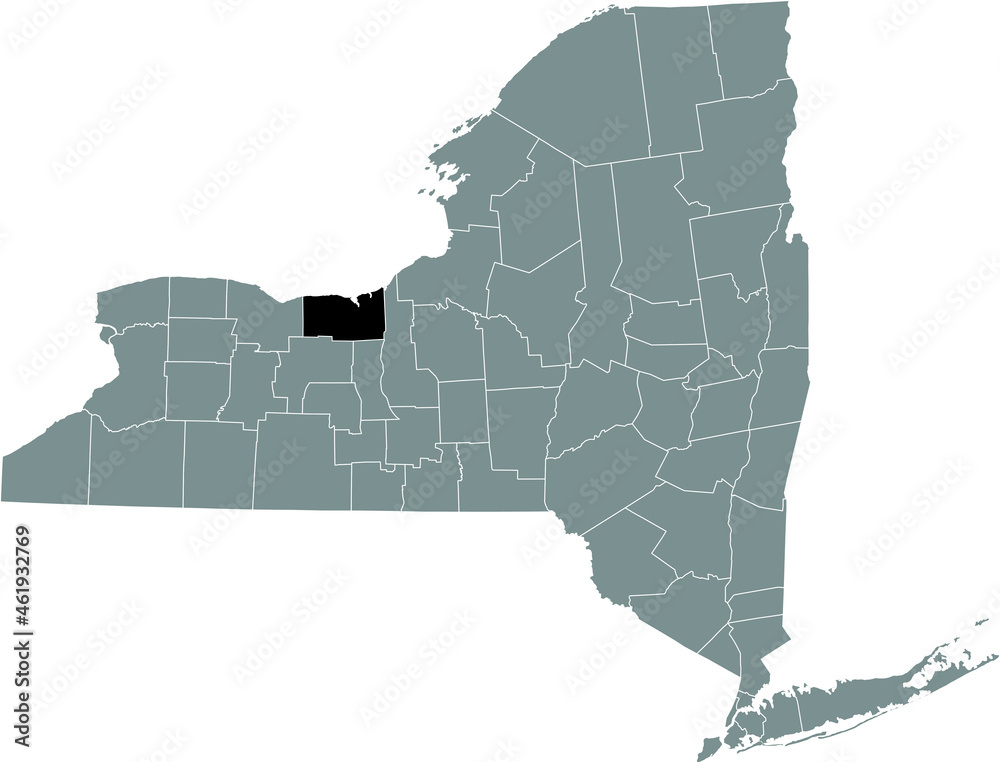 Fototapeta premium Black highlighted location map of the Wayne County inside gray map of the Federal State of New York, USA