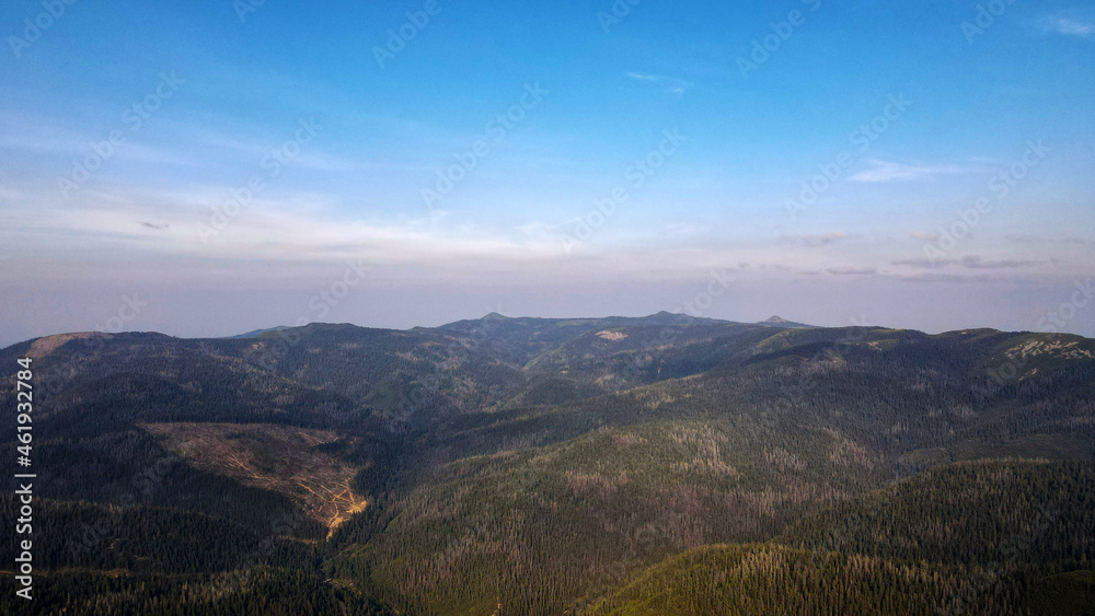 Panorama, Mountain range, Mountain Lake, aerial, evening