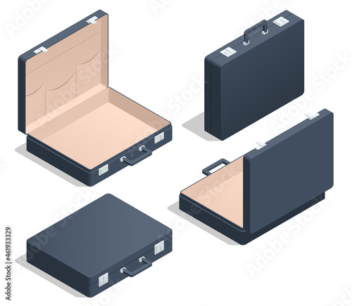 Isometric briefcase icons set on white background. Diplomat, for office, for laptop.