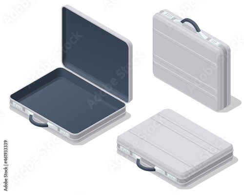 Isometric briefcase icons set on white background. Diplomat, for office, for laptop. photo