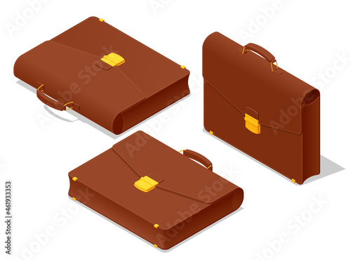 Isometric briefcase icons set on white background. Diplomat, for office, for laptop.