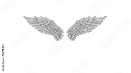 Fluffy white 3D animated angel wings flapping on a green screen background alpha footage included