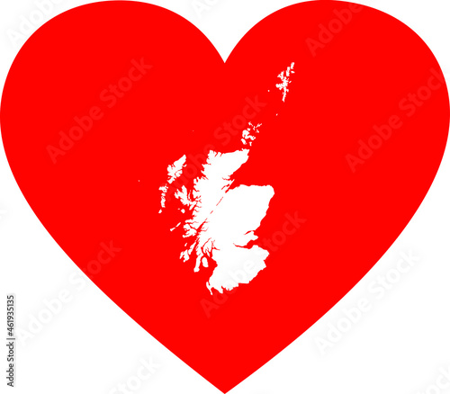 White map of Scotland inside red heart shape