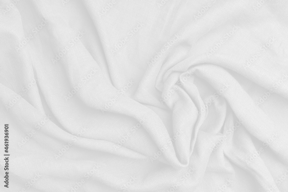 Obraz premium Top view of white texture cloth background. The white fabric pattern curve wave on the sea abstract background.