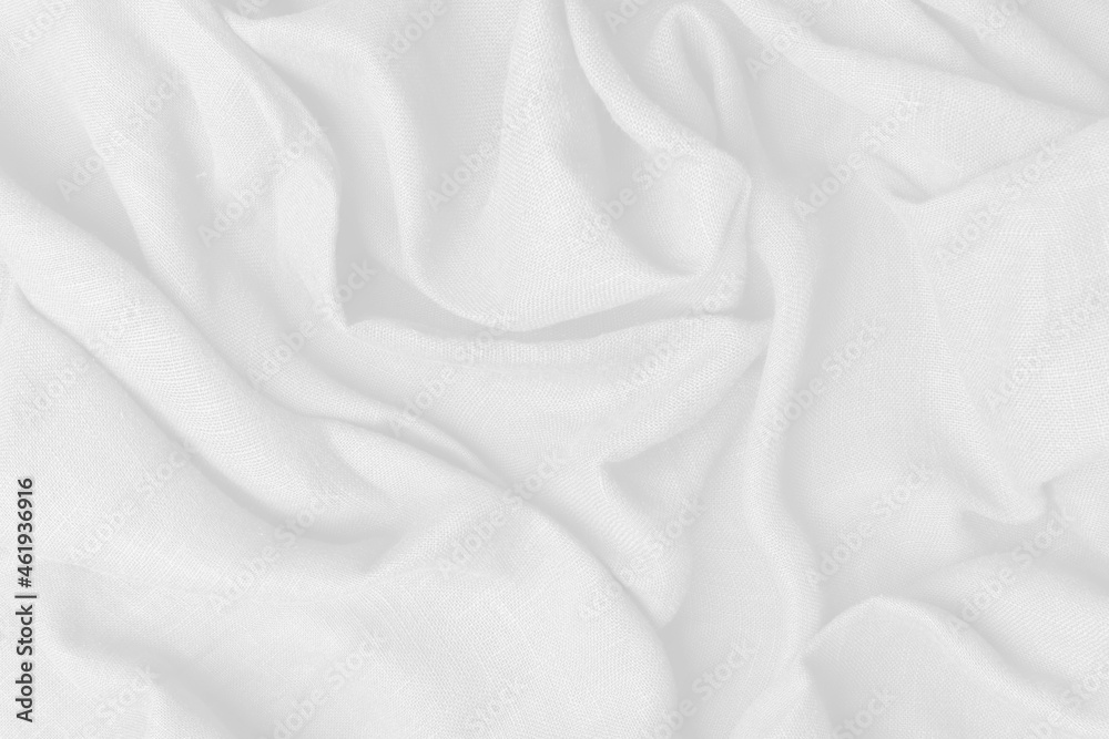 The white fabric pattern curve wave on the sea abstract background. Top view of white texture cloth background.