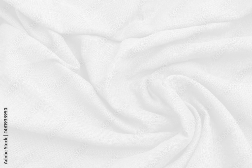 Fototapeta premium The white fabric pattern curve wave on the sea abstract background. Top view of white texture cloth background.