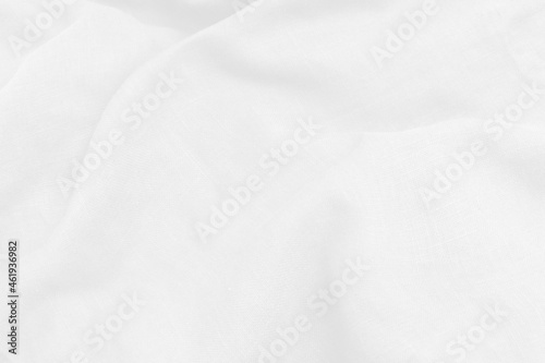 White fabric linen texture background abstract with soft waves..Top view flat lay white fabric linen is luxurious.