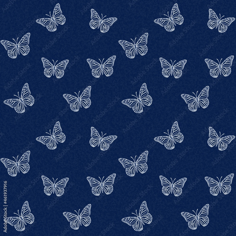 Seamless navy blue background with white butterflies Seamless navy blue background with white butterflies