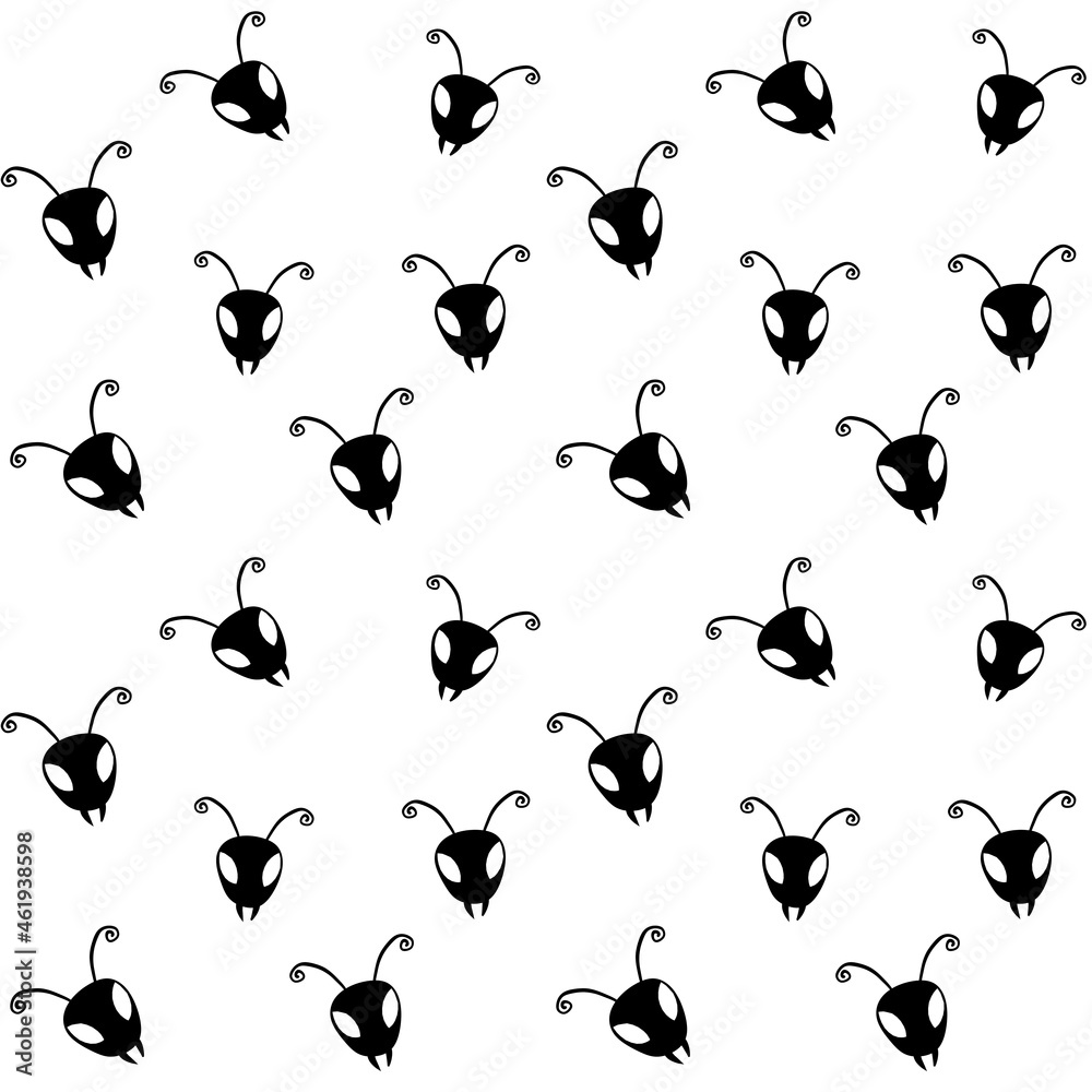 Obraz premium Seamless black and white insect heads pattern background