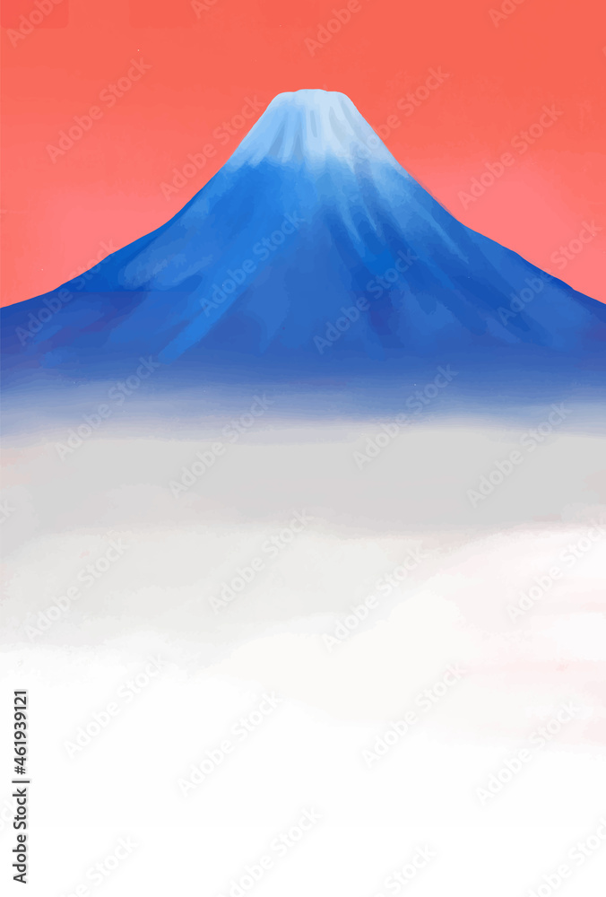 Fototapeta premium 赤い空と富士山と雲海のイラスト