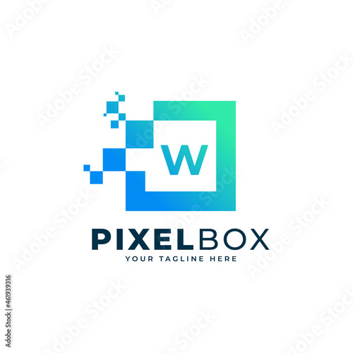 Initial Letter W Digital Pixel Logo Design. Geometric Shape with Square Pixel Dots. Usable for Business and Technology Logos