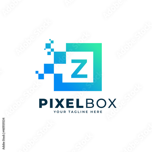 Initial Letter Z Digital Pixel Logo Design. Geometric Shape with Square Pixel Dots. Usable for Business and Technology Logos