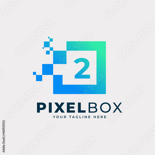 Initial Number 2 Digital Pixel Logo Design. Geometric Shape with Square Pixel Dots. Usable for Business and Technology Logos