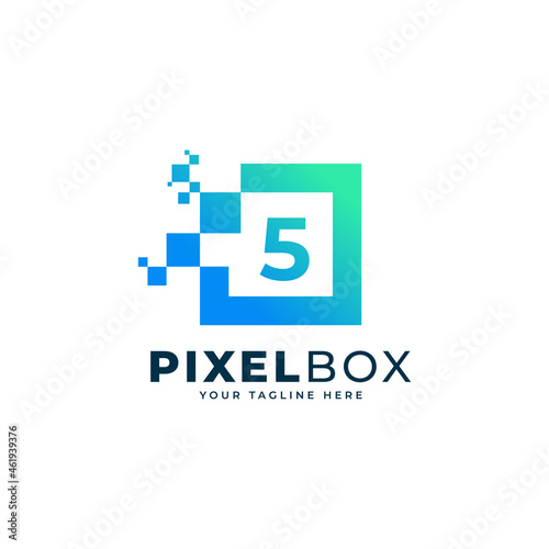 Initial Number 5 Digital Pixel Logo Design. Geometric Shape with Square Pixel Dots. Usable for Business and Technology Logos