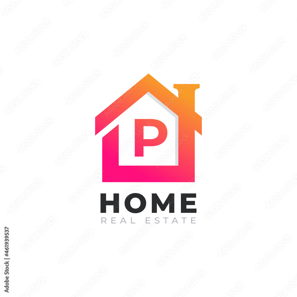 Initial Letter P Home House Logo Design. Real Estate Logo Concept. Vector Illustration