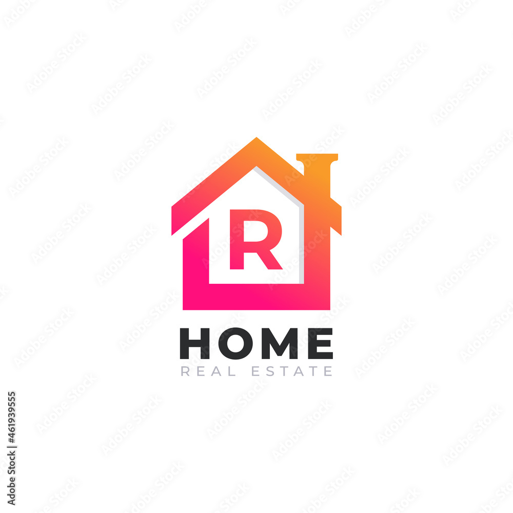 Initial Letter R Home House Logo Design. Real Estate Logo Concept. Vector Illustration
