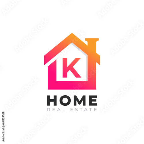 Initial Letter K Home House Logo Design. Real Estate Logo Concept. Vector Illustration