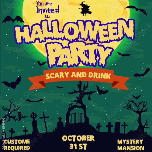 halloween party mystery mansion october vampire witch night poster flyer
