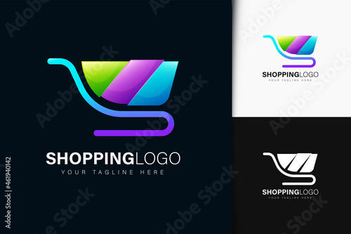 Shopping cart logo design with gradient