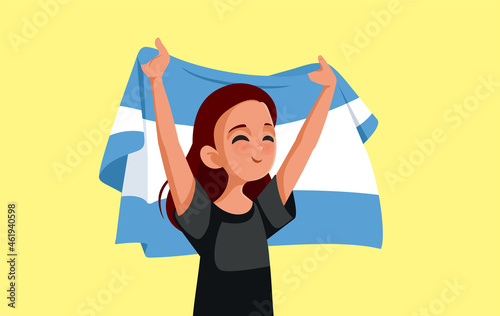 Argentinian Woman Holding National Flag Vector Cartoon