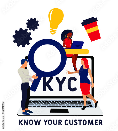 KYC or know your customer concept. Idea of business identification and finance safety. magnifyng glass. Cyber crime. Isolated flat illustration