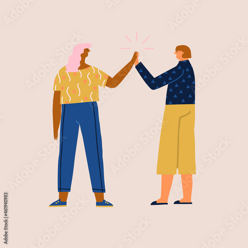 Men and women eat ramen and sushi together on date illustration in vector. People have lunch in asian restaurant. Vector illustration