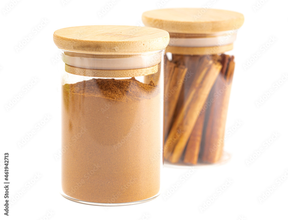Jars of Cinnamon Isolated on White Background Jars of Cinnamon Isolated on White Background