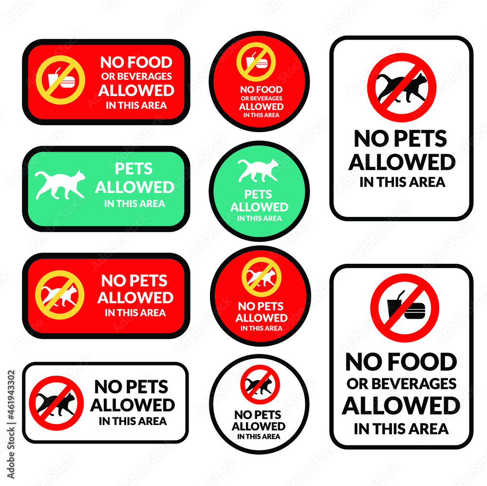 Vector sign pet not allowed area, pet allowed area, smoking area, no smoking area Vector sign pet not allowed area, pet allowed area, smoking area, no smoking area