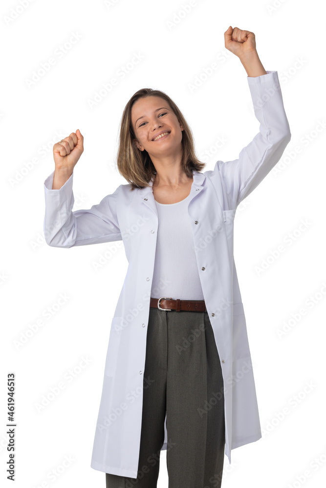 Female doctor with arms raised Female doctor with arms raised