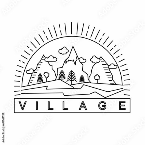 Amazing line art for some mountains and village view Image graphic icon logo design abstract concept vector stock. Can be used as a symbol related to holiday or adventure