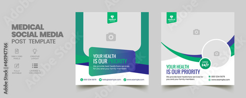 Medical Social Media Post Template, Editable Healthcare Social Media Banner Template