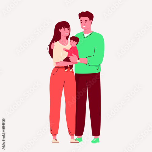 Family. Happy young family hugging each other. Modern flat vector illustration