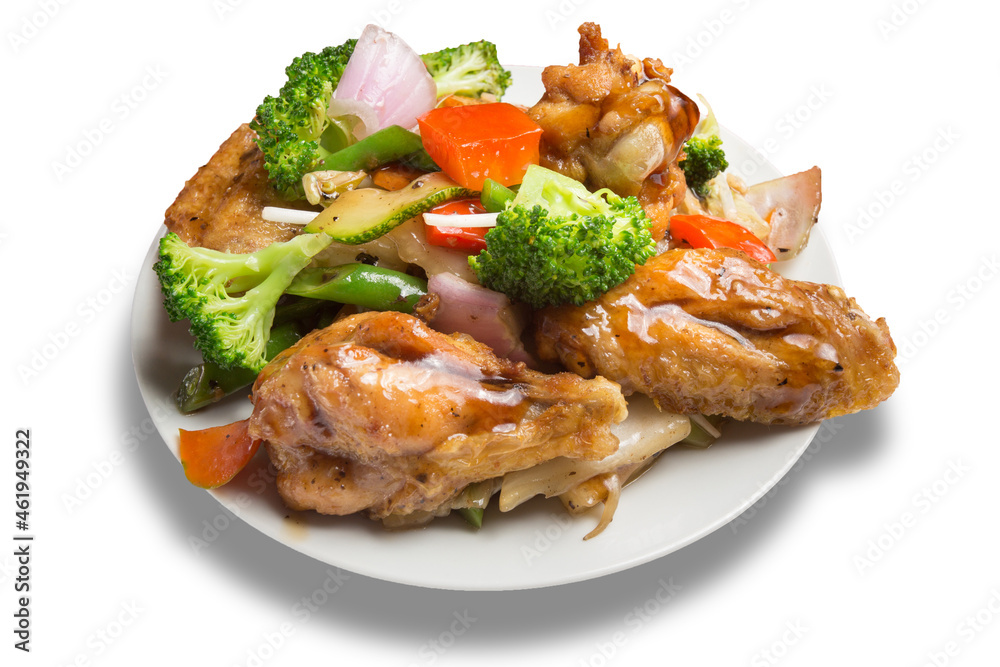 Peruvian Chifa, a fusion of Chinese cuisine with Peruvian ingredients: Chicken with vegetables