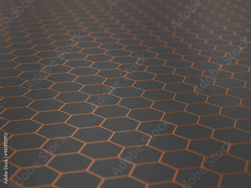 orange hexagon on dark back...
