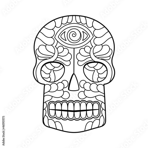 Coloring book. Skull vector illustration. Day of the dead skull. Black and white design. photo