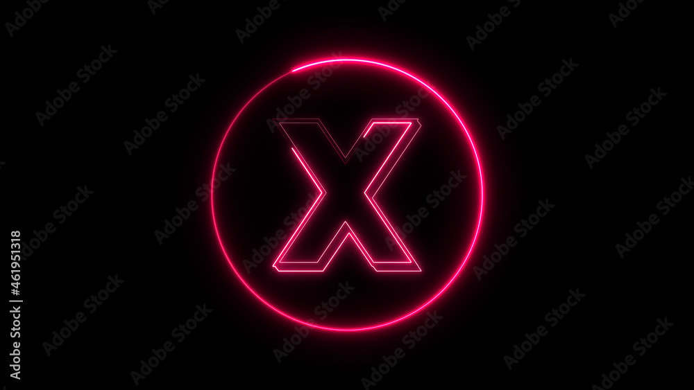 Neon font letter X uppercase appear in center and disappear after some time. Animated pink neon alphabet symbol on black background. Neon font letter X uppercase appear in center and disappear after some time. Animated pink neon alphabet symbol on black background.